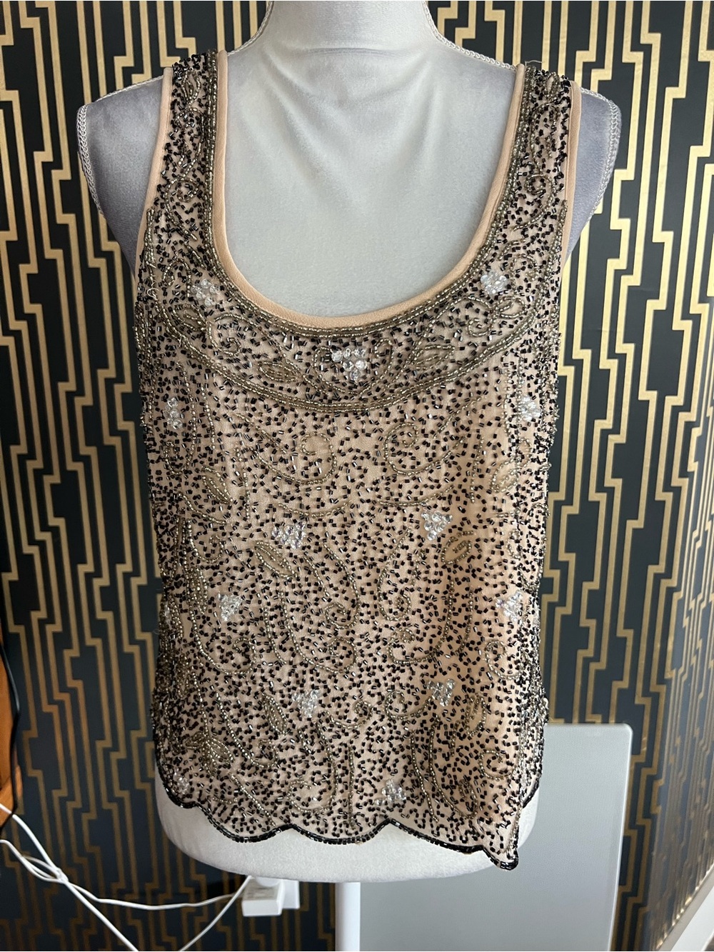 Topshop Nude Beaded Scoop Neck Tank